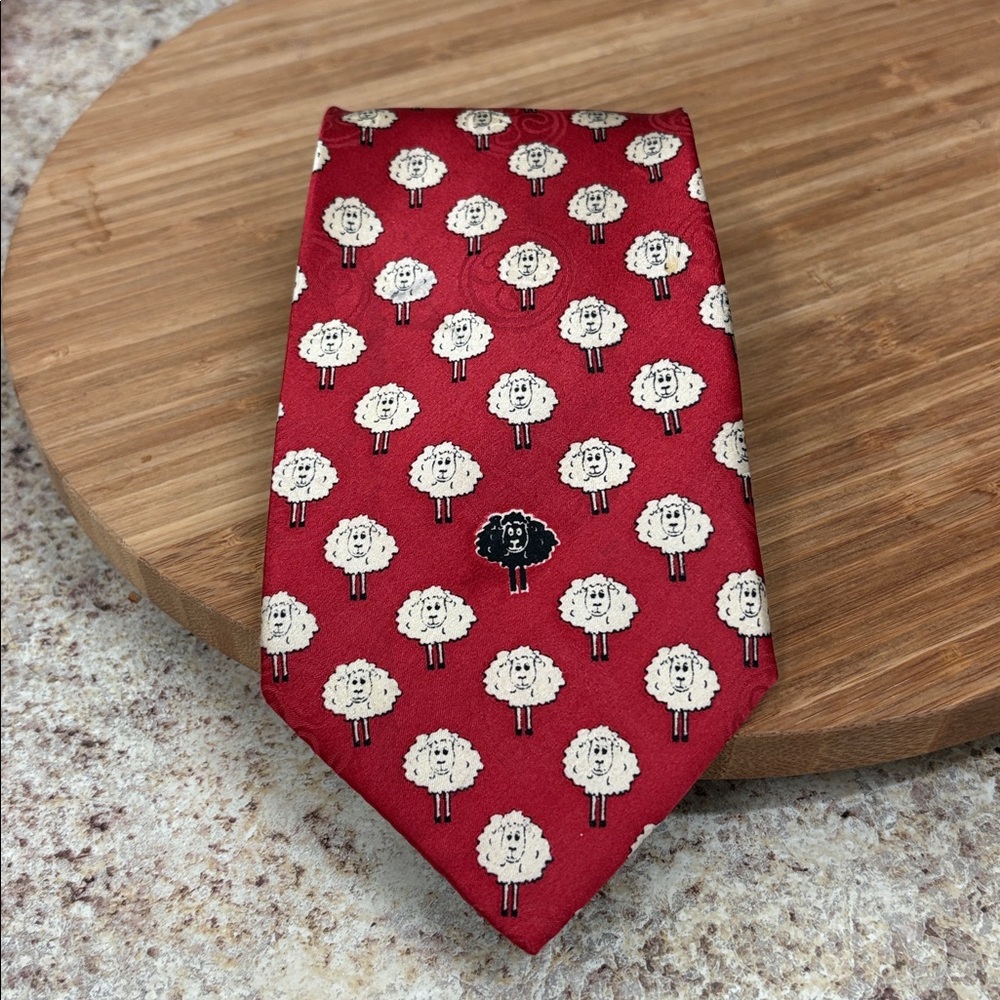 Black Sheep Red Silk Novelty Tie with Sheep Motif